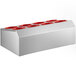 A silver box with red perforated cups.