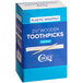 A blue and white box of Choice plain plastic wrapped round toothpicks.