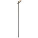 A black bamboo skewer with a knot on the end on a white background.
