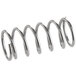 A close-up of a silver metal spring with a spiral shape.
