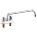 A Regency deck-mount faucet with a 14" swing spout and two handles on a white background.
