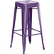 Lancaster Table & Seating Alloy Series Purple Stackable Metal Indoor / Outdoor Industrial Barstool with Drain Hole Seat Main Thumbnail 3