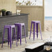 Lancaster Table & Seating Alloy Series Purple Stackable Metal Indoor / Outdoor Industrial Barstool with Drain Hole Seat Main Thumbnail 1