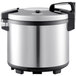 An Avantco stainless steel rice warmer with a black lid.