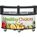 A Cambro vending cart with "Healthy Choices" on the front and a sneeze guard.