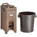 A brown CaterGator portable handwash station with a brown Lavex bucket.