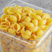 A plastic container of Barilla conchiglie rigati pasta shells.