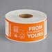TamperSafe 1 1/2" x 6" From Our Kitchen To Yours Orange Paper Tamper-Evident Label - 250/Roll Main Thumbnail 2