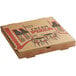 A Kraft corrugated pizza box with a picture of a table and chairs on the front.
