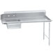 An Advance Tabco stainless steel U shape soil dishtable with a right table.