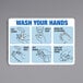 A blue and black reflective decal with symbols showing how to wash your hands.