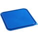 A blue square Carlisle polypropylene food storage container lid.