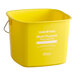 A yellow 8-quart plastic cleaning pail with a metal handle and printed labeling.