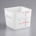 A white square Carlisle food storage container with measurements in red.