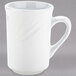 A Tuxton bright white china mug with an embossed rim and handle.
