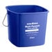 A blue 6-quart plastic cleaning pail with a metal handle and printed labeling for multi-purpose use.