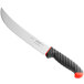 A Schraf cimeter knife with a black handle and red TPRgrip accents.