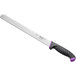 A Schraf meat slicing knife with a purple allergen-free handle and a black blade.
