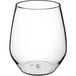 An Acopa Endure clear Tritan plastic stemless wine glass.