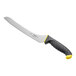 A Schraf bread knife with a yellow TPRgrip handle and black blade.