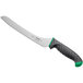 A Schraf bread knife with a green TPRgrip handle.