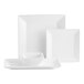 A group of white Acopa rectangular and square dinnerware pieces.