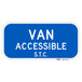 A blue aluminum sign with white text that says "Van Accessible / S.T.C."