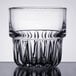 A close-up of a Libbey Everest clear rocks glass with a diamond pattern.