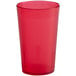 A close-up of a red Choice plastic tumbler on a white background.