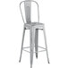 Lancaster Table & Seating Alloy Series Distressed Silver Metal Indoor / Outdoor Industrial Cafe Barstool with Vertical Slat Back and Drain Hole Seat Main Thumbnail 1