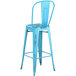 Lancaster Table & Seating Alloy Series Distressed Arctic Blue Metal Indoor / Outdoor Industrial Cafe Barstool with Vertical Slat Back and Drain Hole Seat Main Thumbnail 3