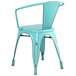 Lancaster Table & Seating Alloy Series Distressed Seafoam Metal Indoor / Outdoor Industrial Cafe Arm Chair Main Thumbnail 3
