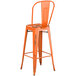Lancaster Table & Seating Alloy Series Distressed Orange Metal Indoor / Outdoor Industrial Cafe Barstool with Vertical Slat Back and Drain Hole Seat Main Thumbnail 3