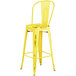 Lancaster Table & Seating Alloy Series Distressed Yellow Metal Indoor / Outdoor Industrial Cafe Barstool with Vertical Slat Back and Drain Hole Seat Main Thumbnail 3