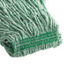 A close-up of a Rubbermaid green blend wet mop with white threads.