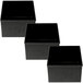 Three black rectangular Mytee H621 storage bins with lids on top.