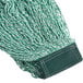 A green and white Rubbermaid Web Foot wet mop with a green fabric head.