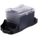 A black plastic container with a handle for San Jamar fullfold napkins.