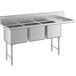 A Regency stainless steel three compartment commercial sink with right drainboard.