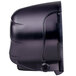 A black plastic San Jamar Versatwin double roll toilet tissue dispenser with a black cover.