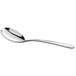 The handle of a Delco Windsor III stainless steel bouillon spoon.