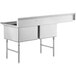 A Regency stainless steel two compartment sink with drainboard and stainless steel legs.