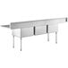 Regency 112" 16 Gauge Stainless Steel Three Compartment Commercial Sink with Galvanized Steel Legs and 2 Drainboards - 24" x 24" x 14" Bowls Main Thumbnail 4