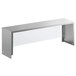 A stainless steel rectangular overshelf with a metal frame and glass top.