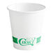 A white EcoChoice paper hot cup with a green label.