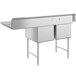 A Regency stainless steel two compartment commercial sink with drainboard and legs.