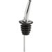 A Barfly stainless steel liquor pourer with a black metal stem.
