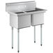 Regency 37" 16 Gauge Stainless Steel Two Compartment Commercial Sink with Galvanized Steel Legs - 15" x 15" x 12" Bowls Main Thumbnail 3