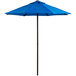 A blue Lancaster Table & Seating umbrella with a black pole on a white background.