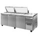 A Continental Refrigerator stainless steel sandwich prep table with three doors.